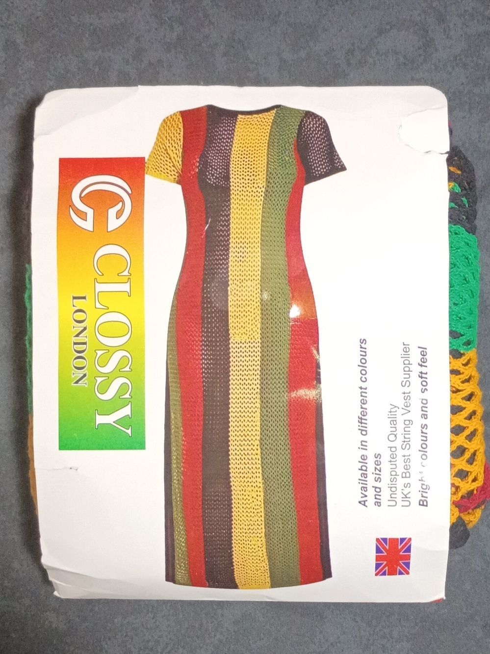Clossy Rasta Crochet Mesh Multicolor Striped Coverup Dress Sz L/XL